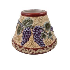 Grapevine Embossed Ceramic Candle Shade Purple Grapes Tan Burgundy Tuscan Decor